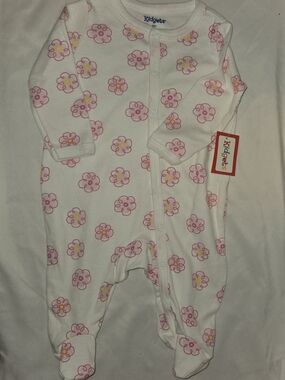 Kidgets White Footed One-Piece with Pink and Yellow Floral Print SZ 0/3M